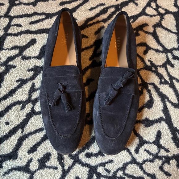 Reiss Dark Suede Navy Tassel Loafers - Picture 2 of 8